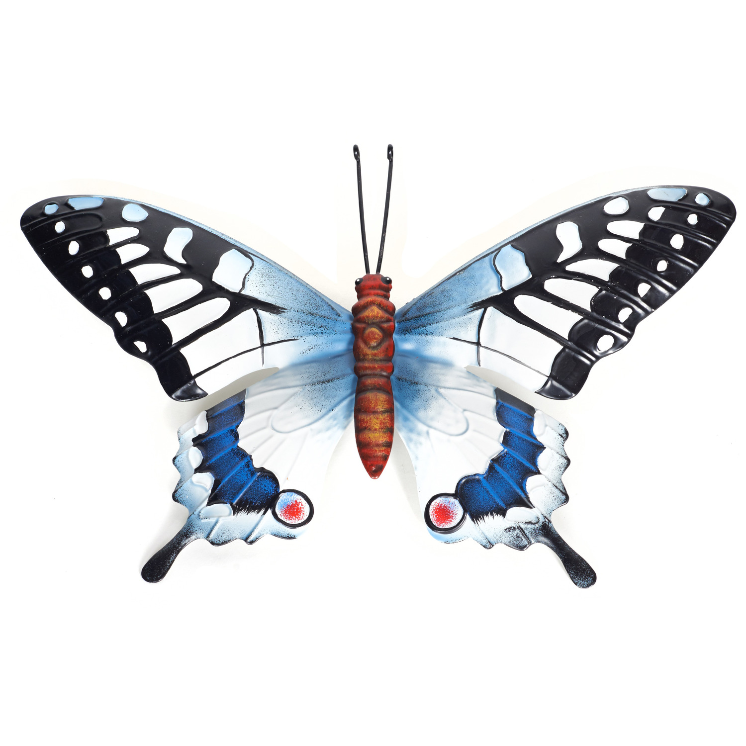 Tuindecoratie vlinder van metaal zwart-blauw 37 cm