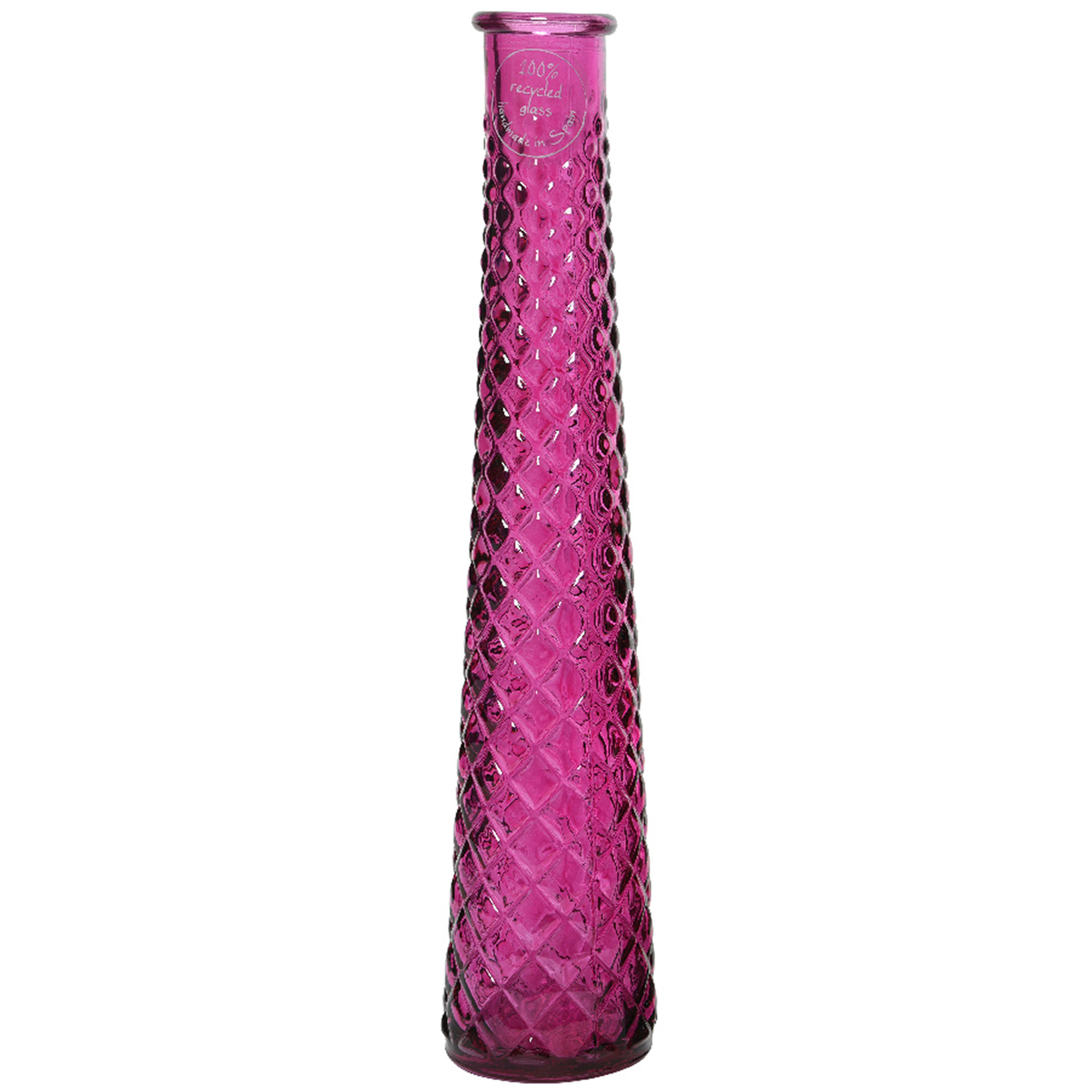 Vaas-bloemenvaas van gerecycled glas D7 x H32 cm roze