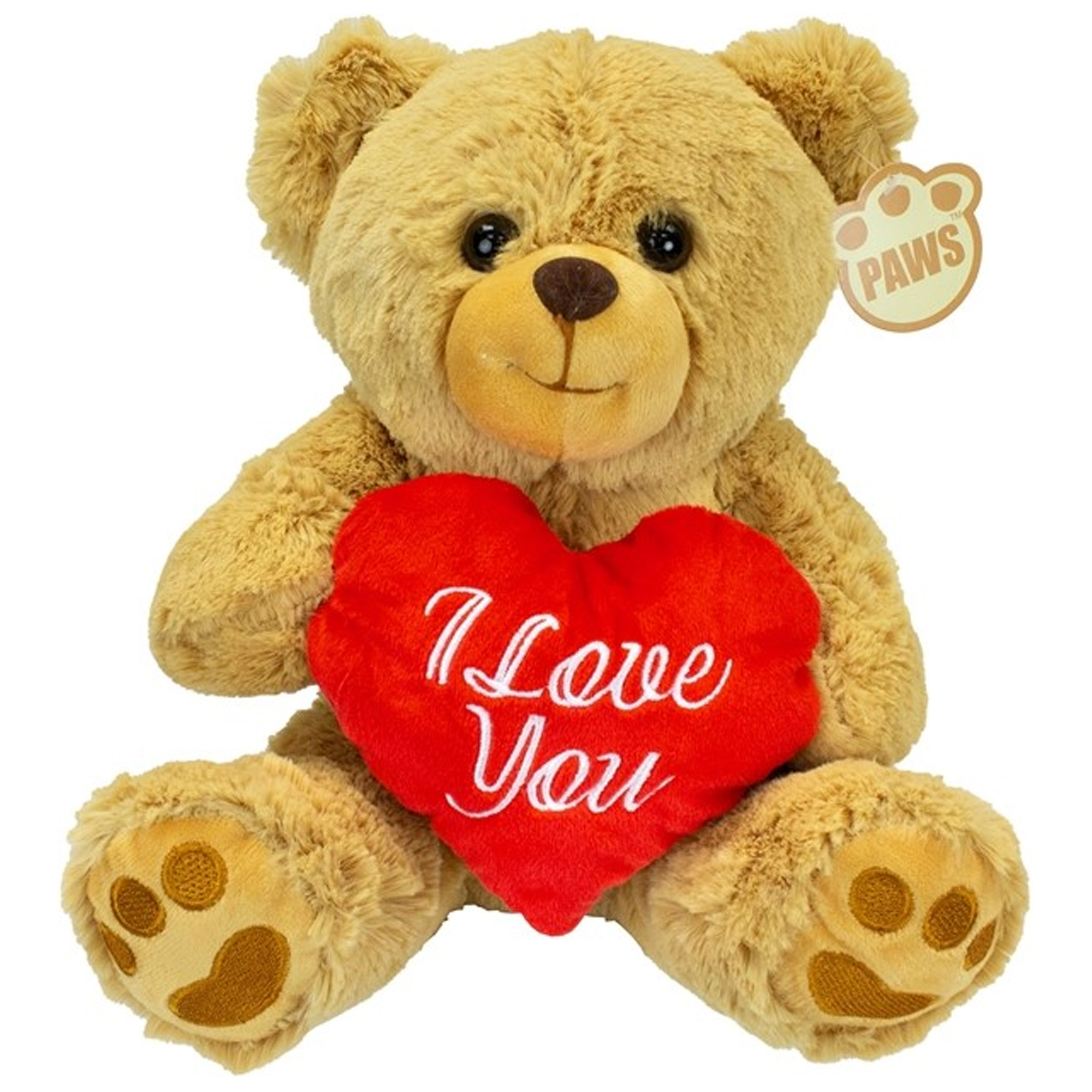 Valentijn I Love You knuffel beertje zachte pluche rood hartje cadeau 26 cm lichtbruin