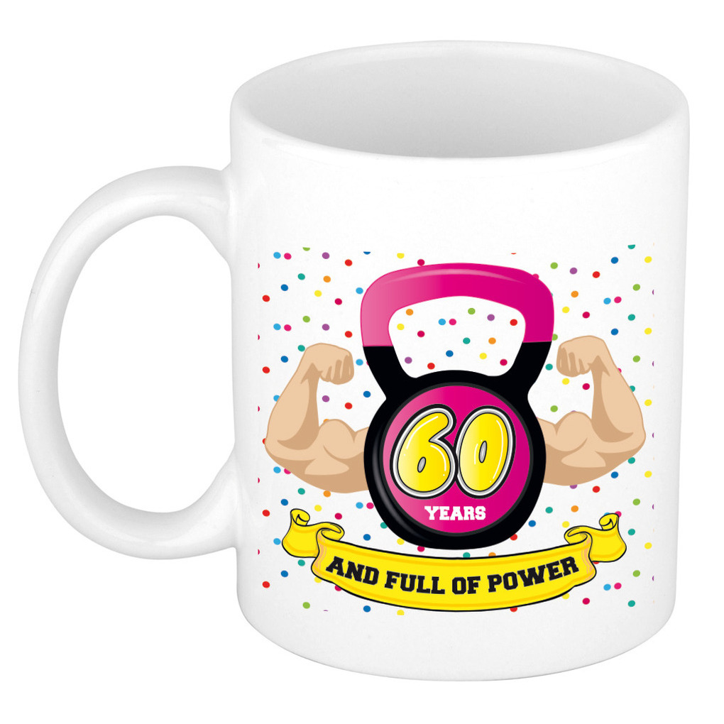 Verjaardag cadeau mok 60 jaar roze spieren 300 ml keramiek