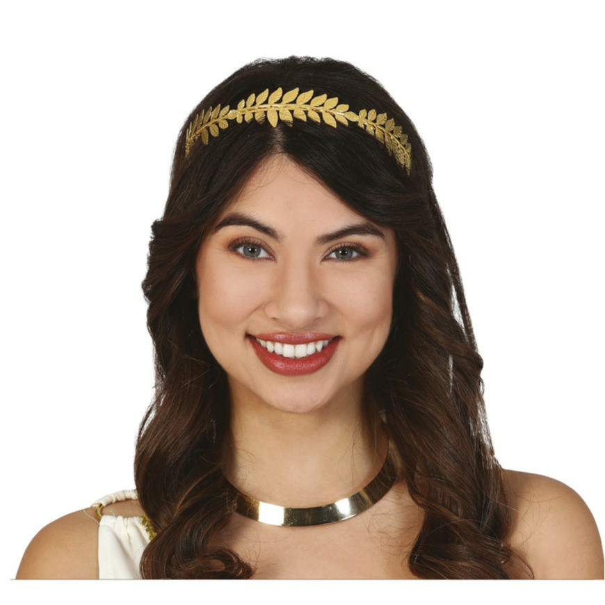 Verkleed haarband lauwerkrans dames goud Romeinse rijk thema party Carnaval tiara