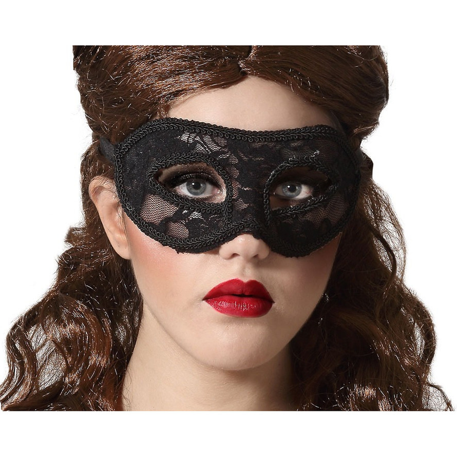 Verkleed oogmasker zwart kant patroon volwassenen Halloween-gemaskerd bal