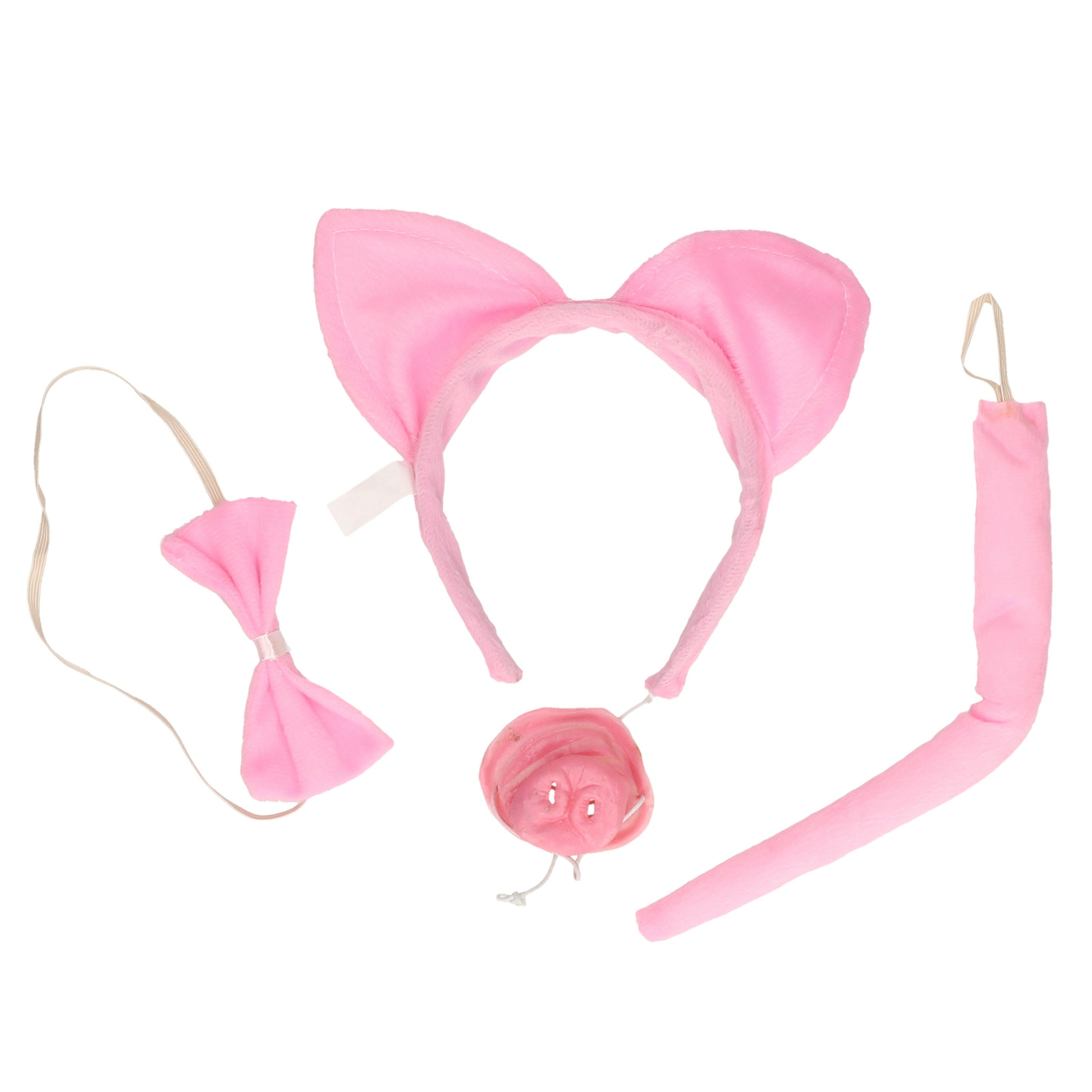 Verkleed set varken oortjes-staart-strikje-neus roze Verkleed accessoires