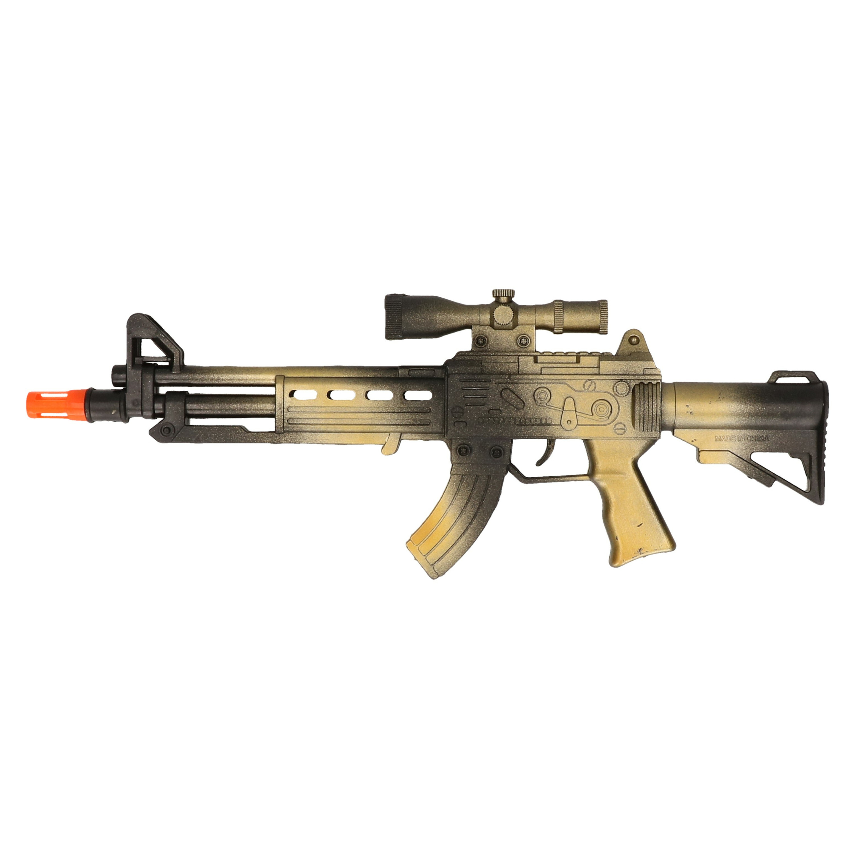 Verkleed speelgoed Politie-soldaten geweer machinegeweer zwart-goud plastic 38 cm