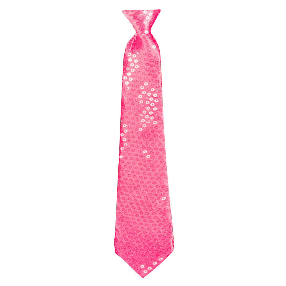 Verkleed stropdas met pailletten roze 40 cm