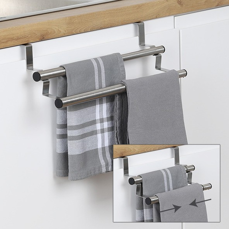 Verstelbaar theedoek-handdoek deurrek zilver rvs 40 cm