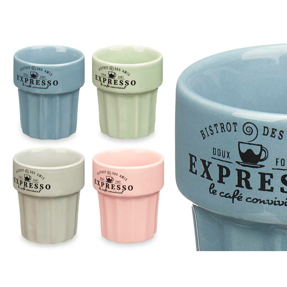 Vessia Espresso-koffie kopjes set Italia 12x pastel kleuren mix 80ml Porselein met print