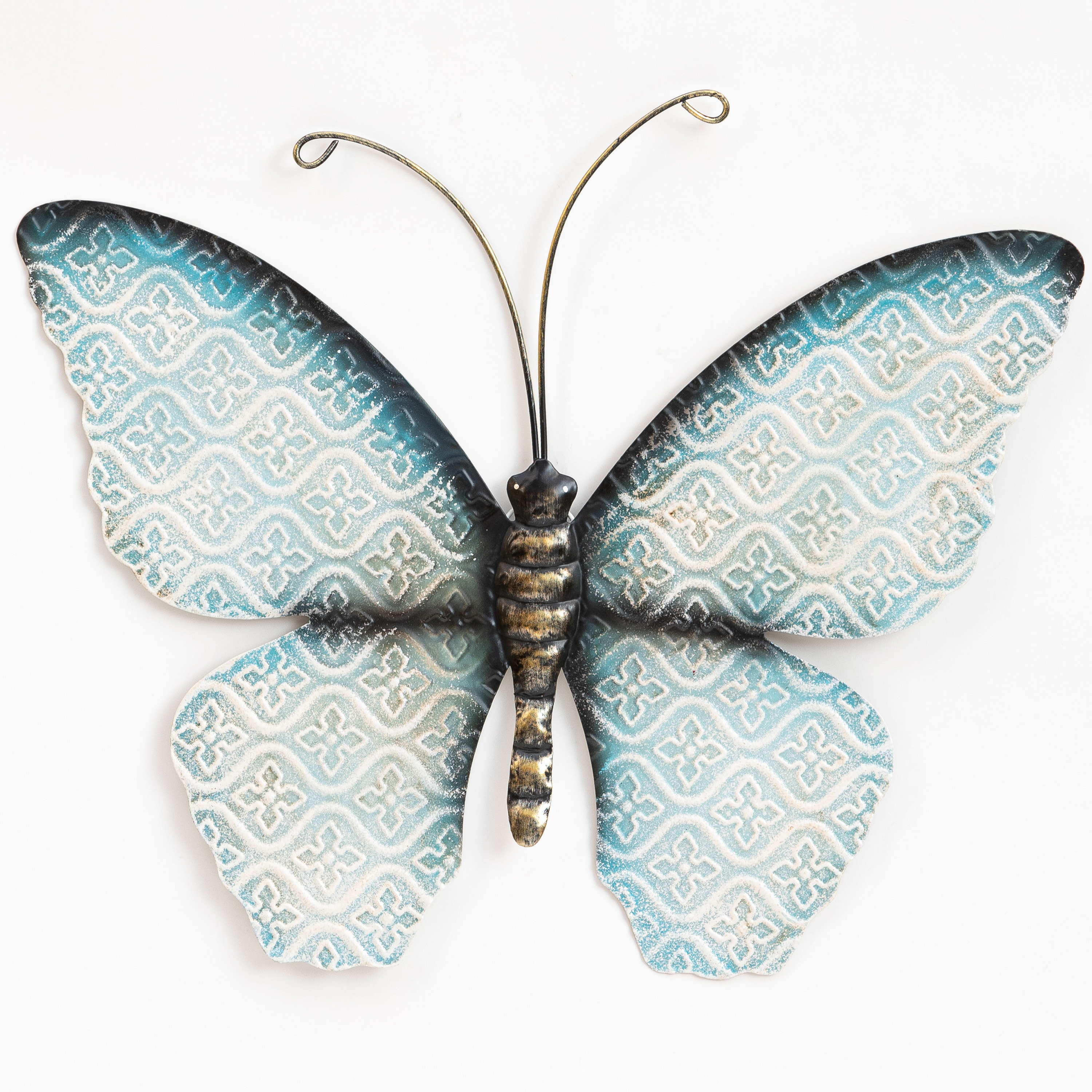 Wanddecoratie vlinder blauw 30 x 21 cm metaal muurdecoratie