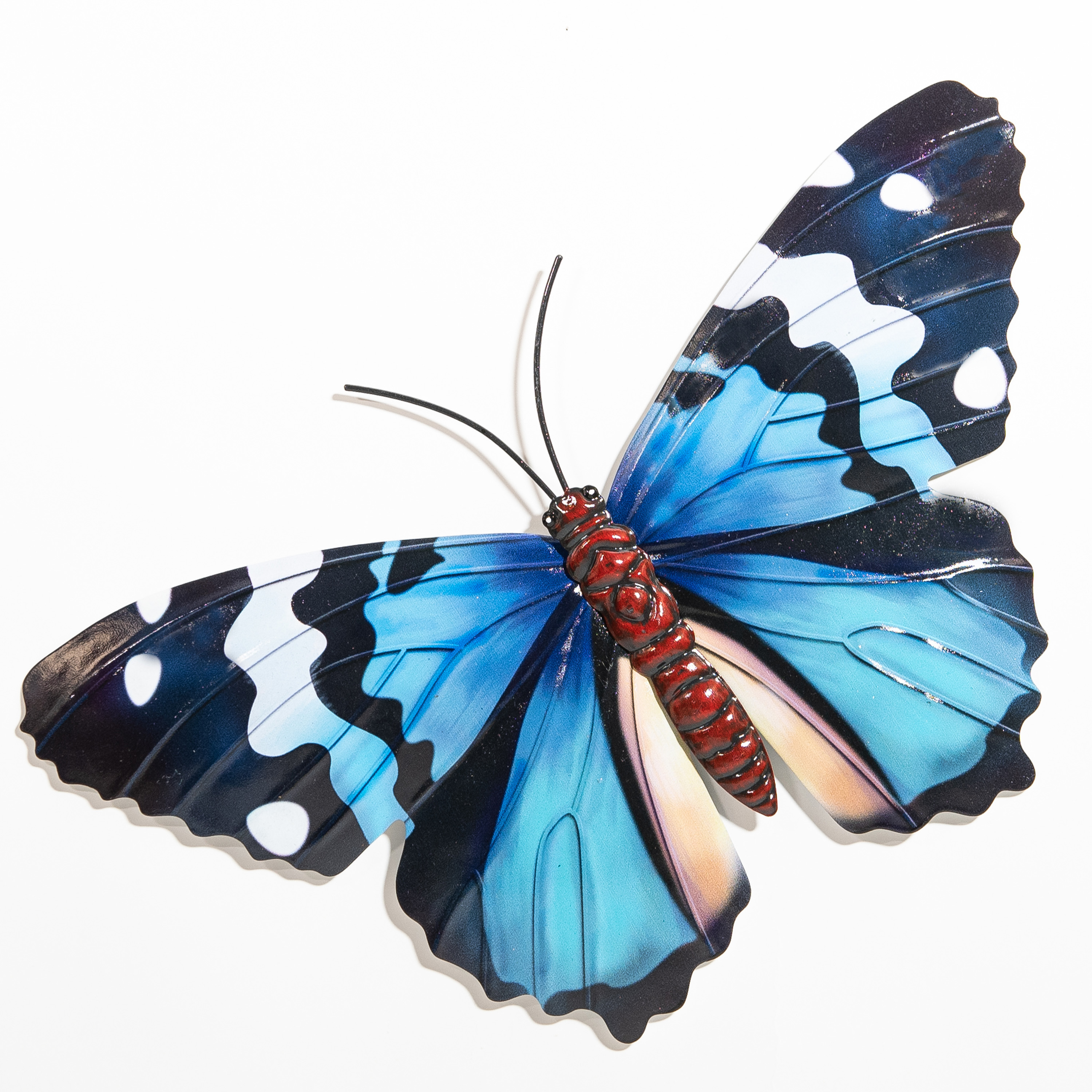 Wanddecoratie vlinder blauw 34 x 21 cm metaal muurdecoratie