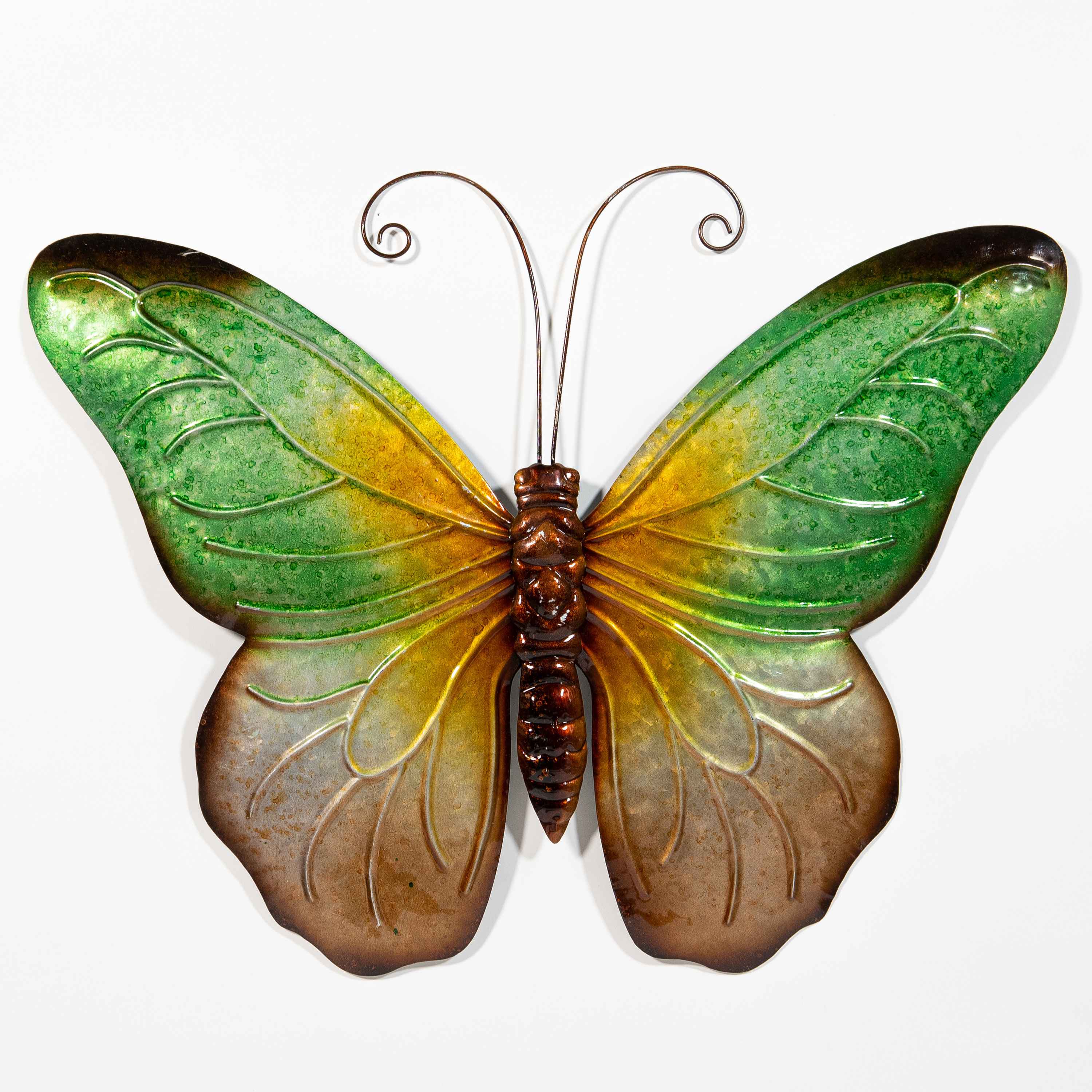 Wanddecoratie vlinder groen 32 x 24 cm metaal muurdecoratie-schutting