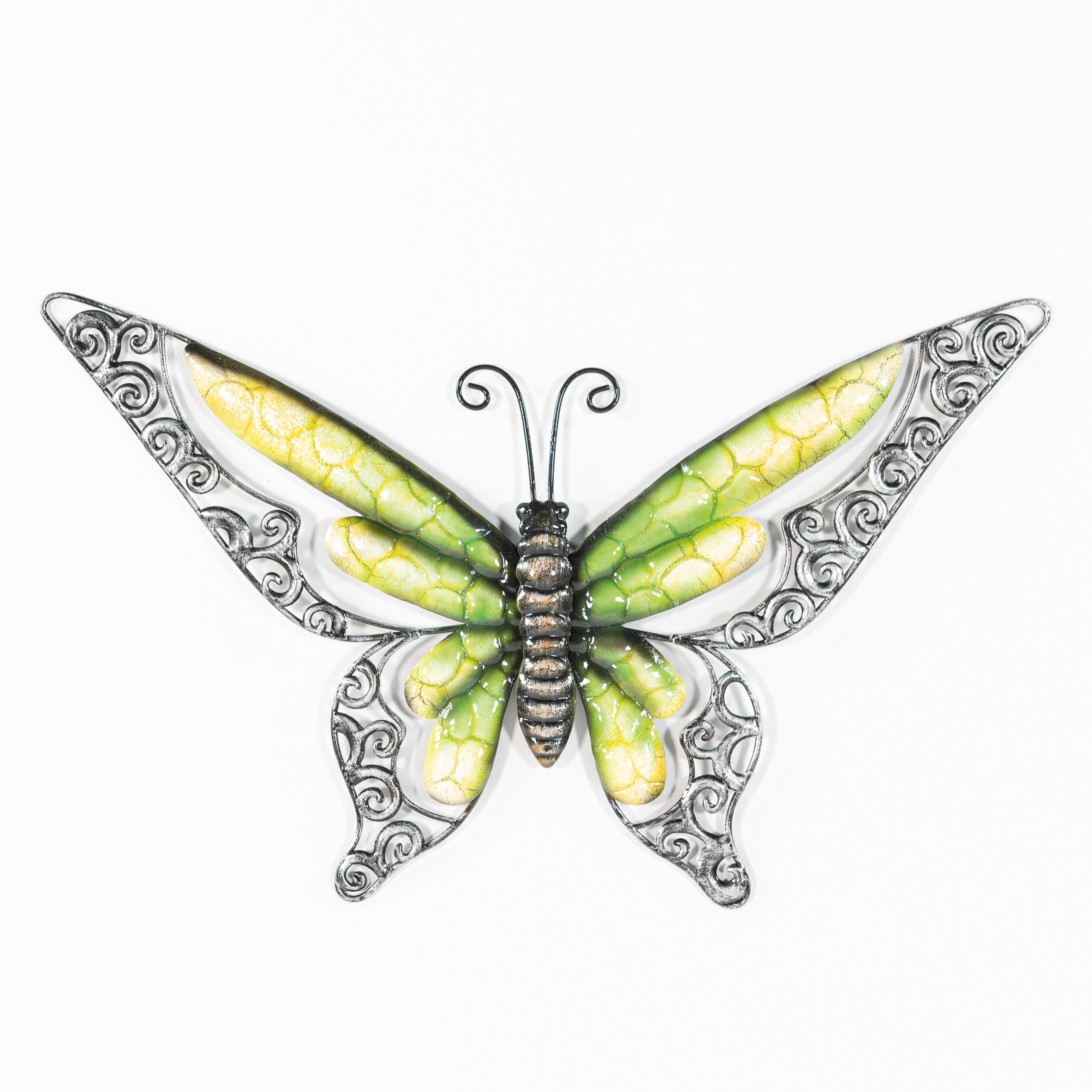 Wanddecoratie vlinder groen 36 x 21 cm metaal muurdecoratie-schutting