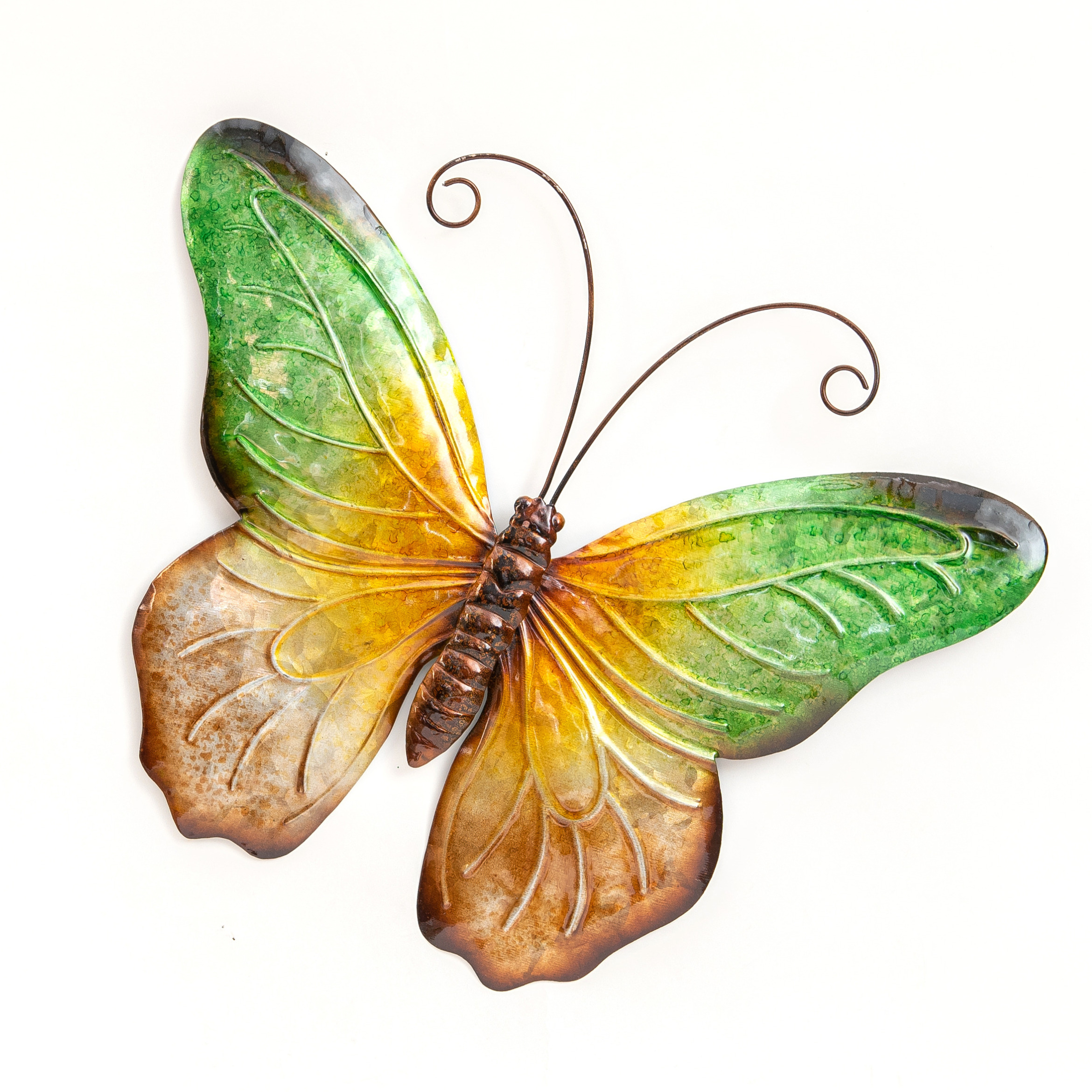 Wanddecoratie vlinder groen 44 x 32 cm metaal muurdecoratie-schutting