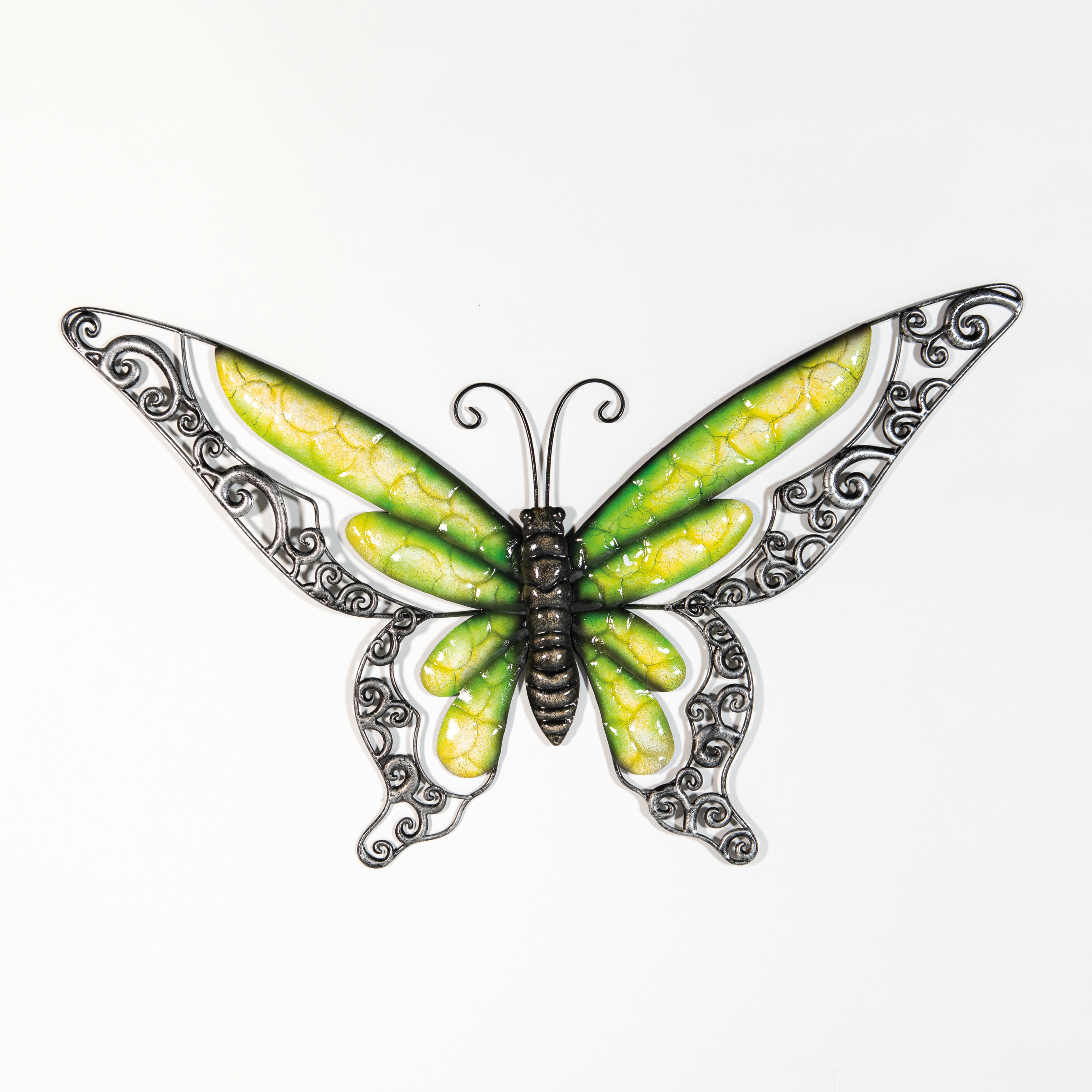 Wanddecoratie vlinder groen 49 x 28 cm metaal muurdecoratie-schutting