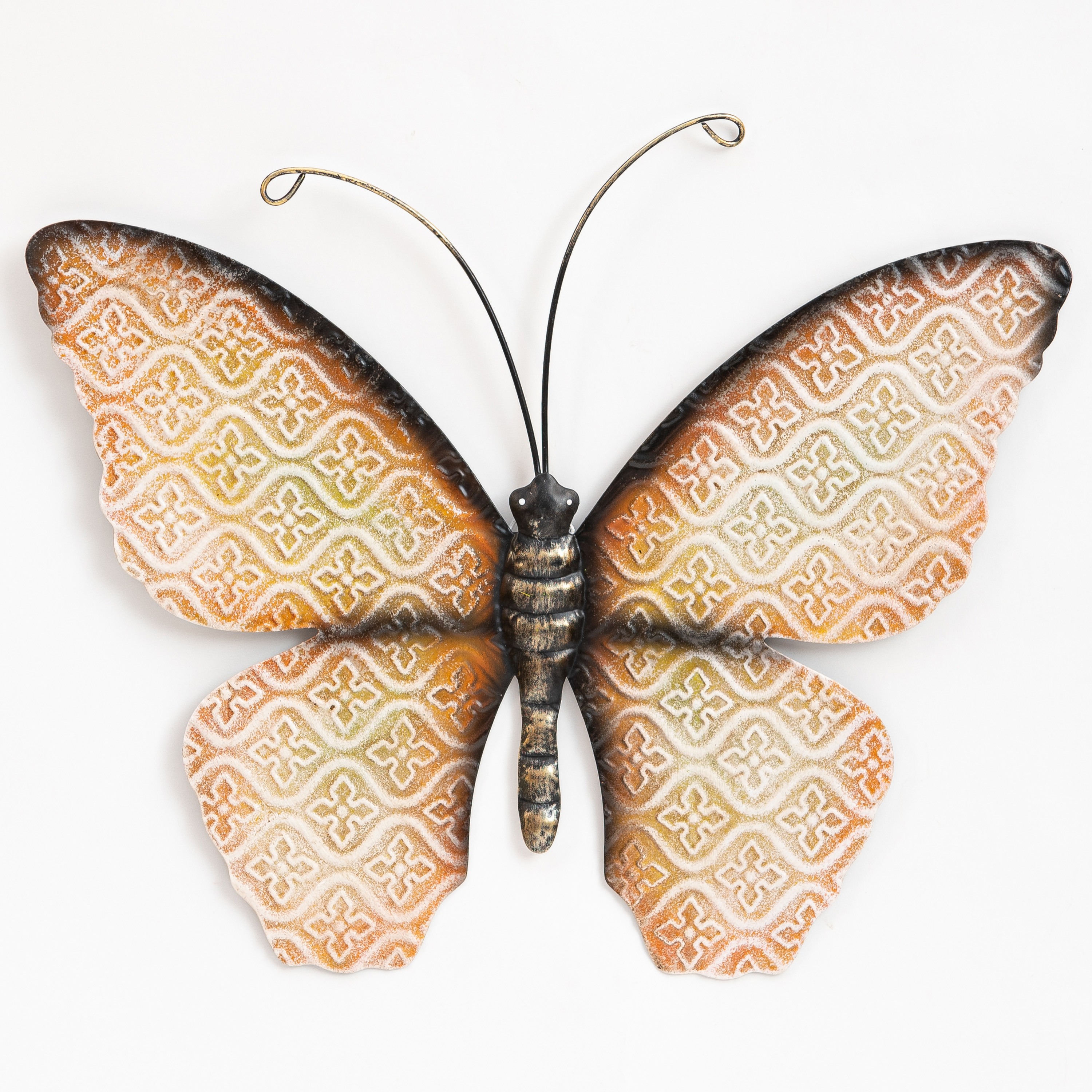Wanddecoratie vlinder oranje 30 x 21 cm metaal muurdecoratie