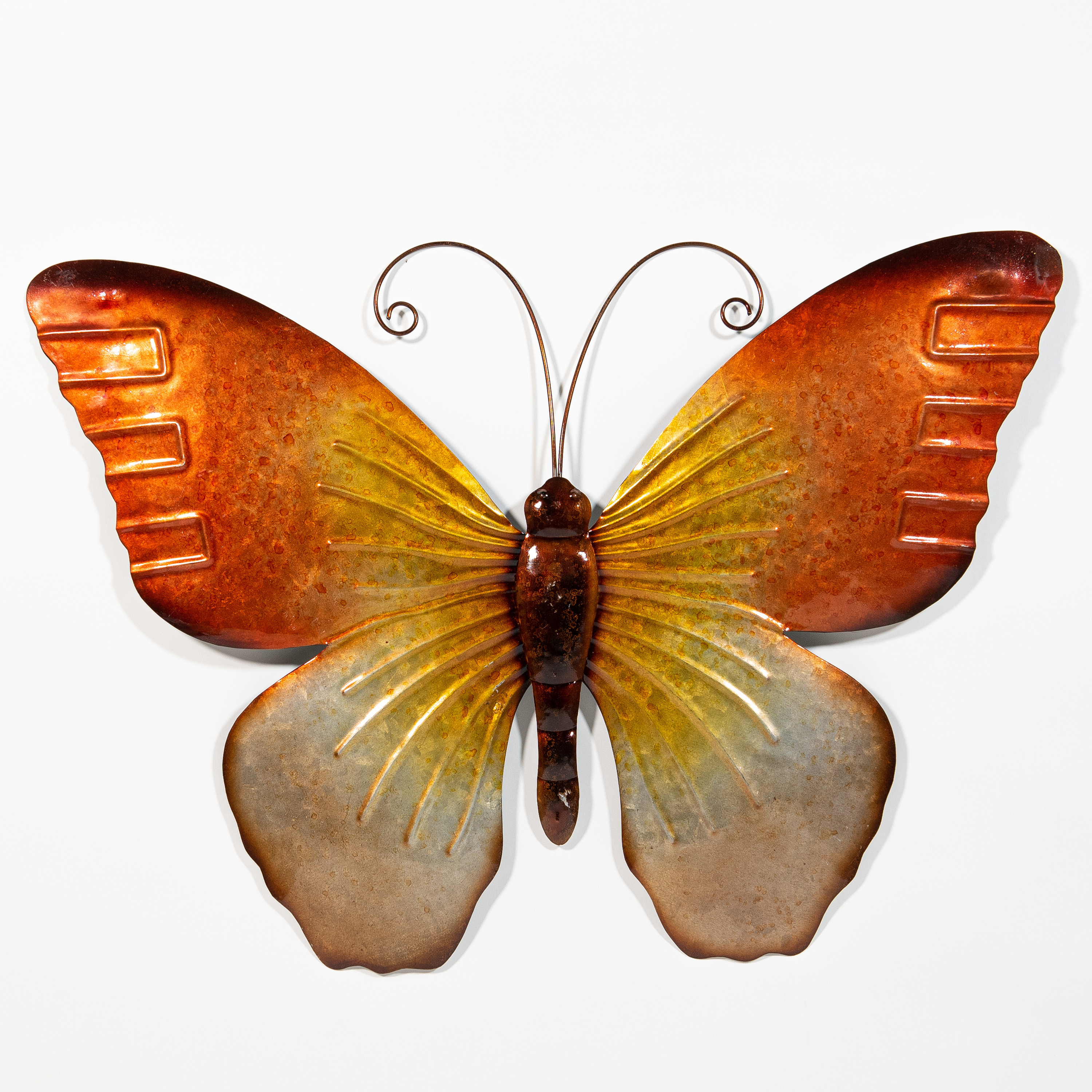 Wanddecoratie vlinder oranje 32 x 24 cm metaal muurdecoratie