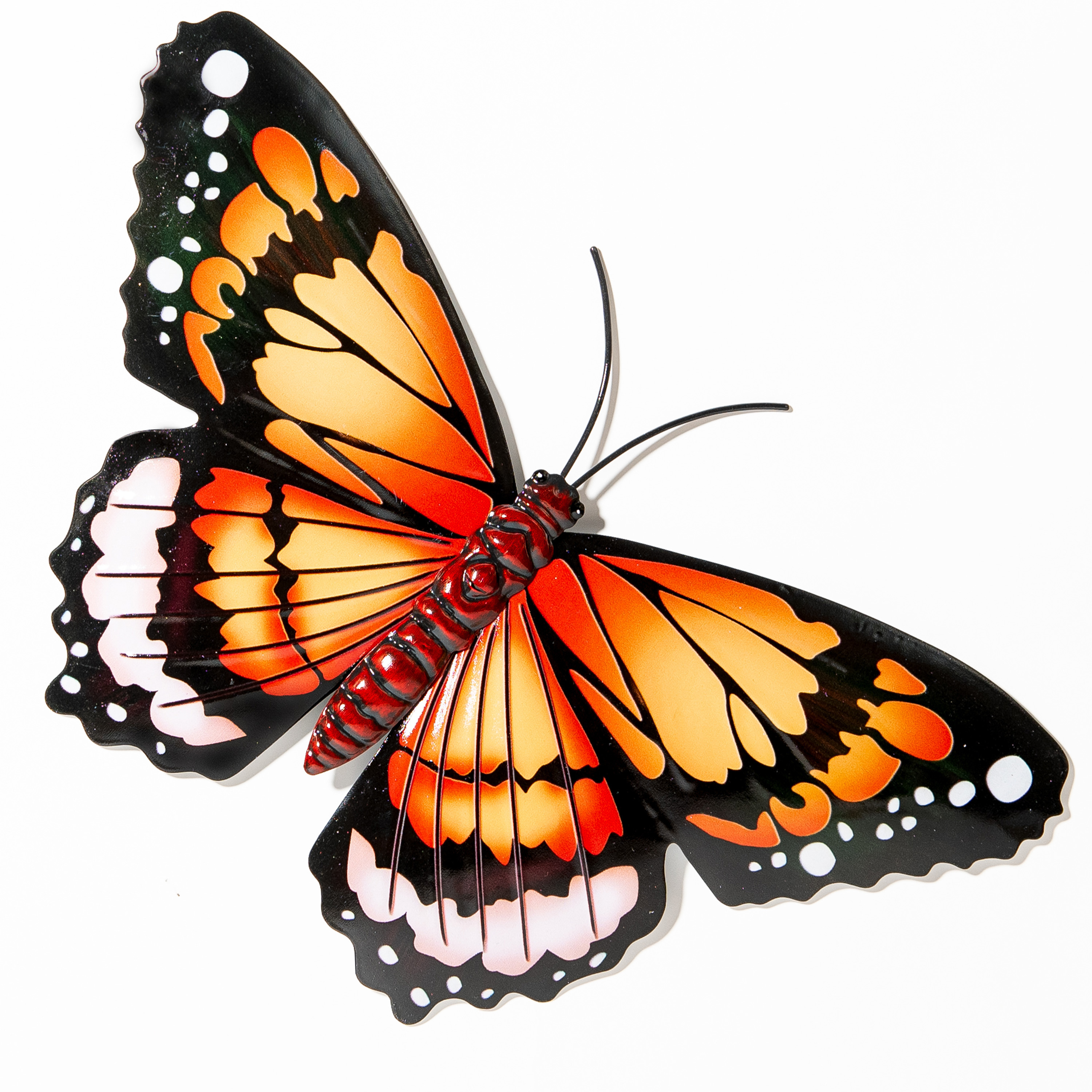 Wanddecoratie vlinder oranje 34 x 21 cm metaal muurdecoratie