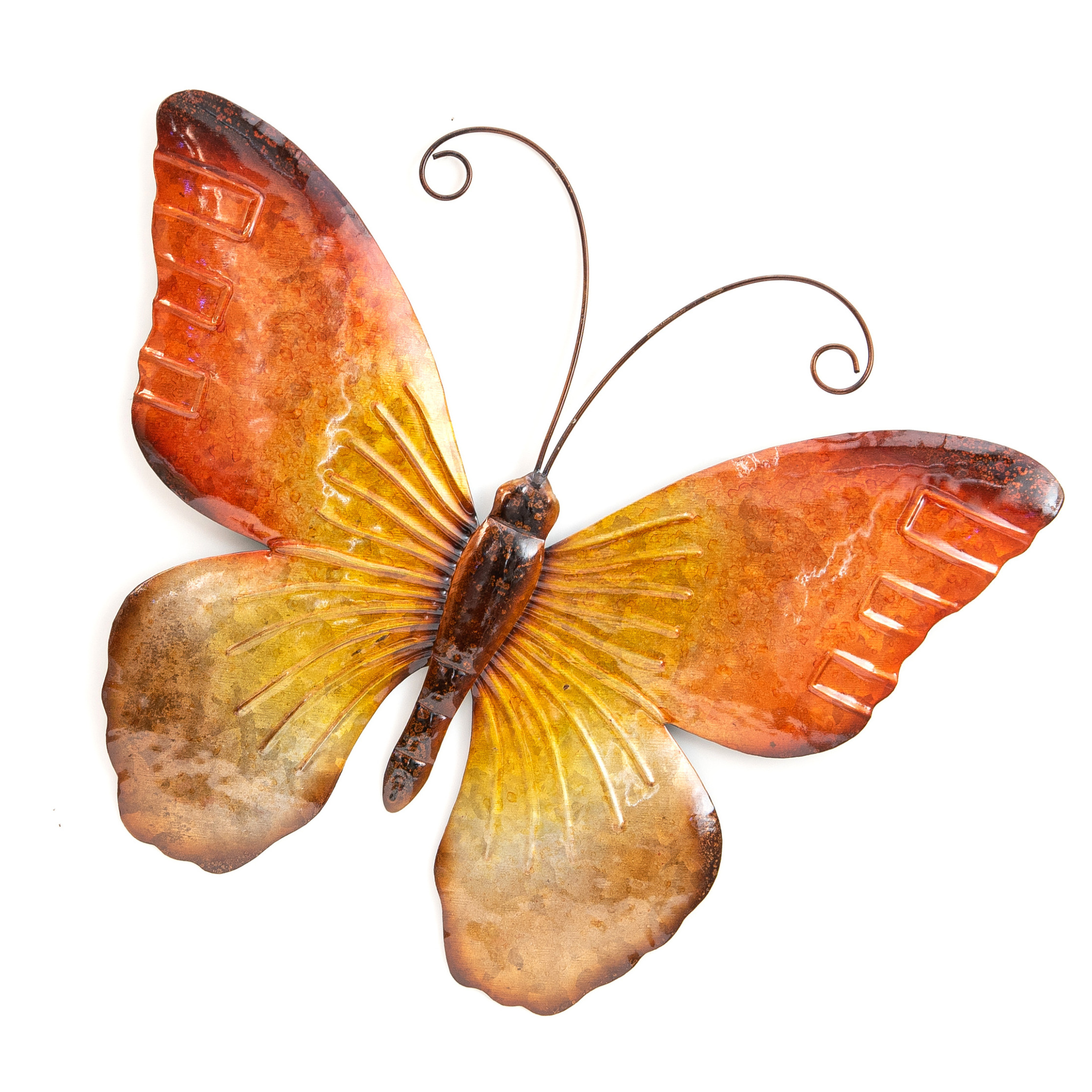 Wanddecoratie vlinder oranje 44 x 32 cm metaal muurdecoratie-schutting