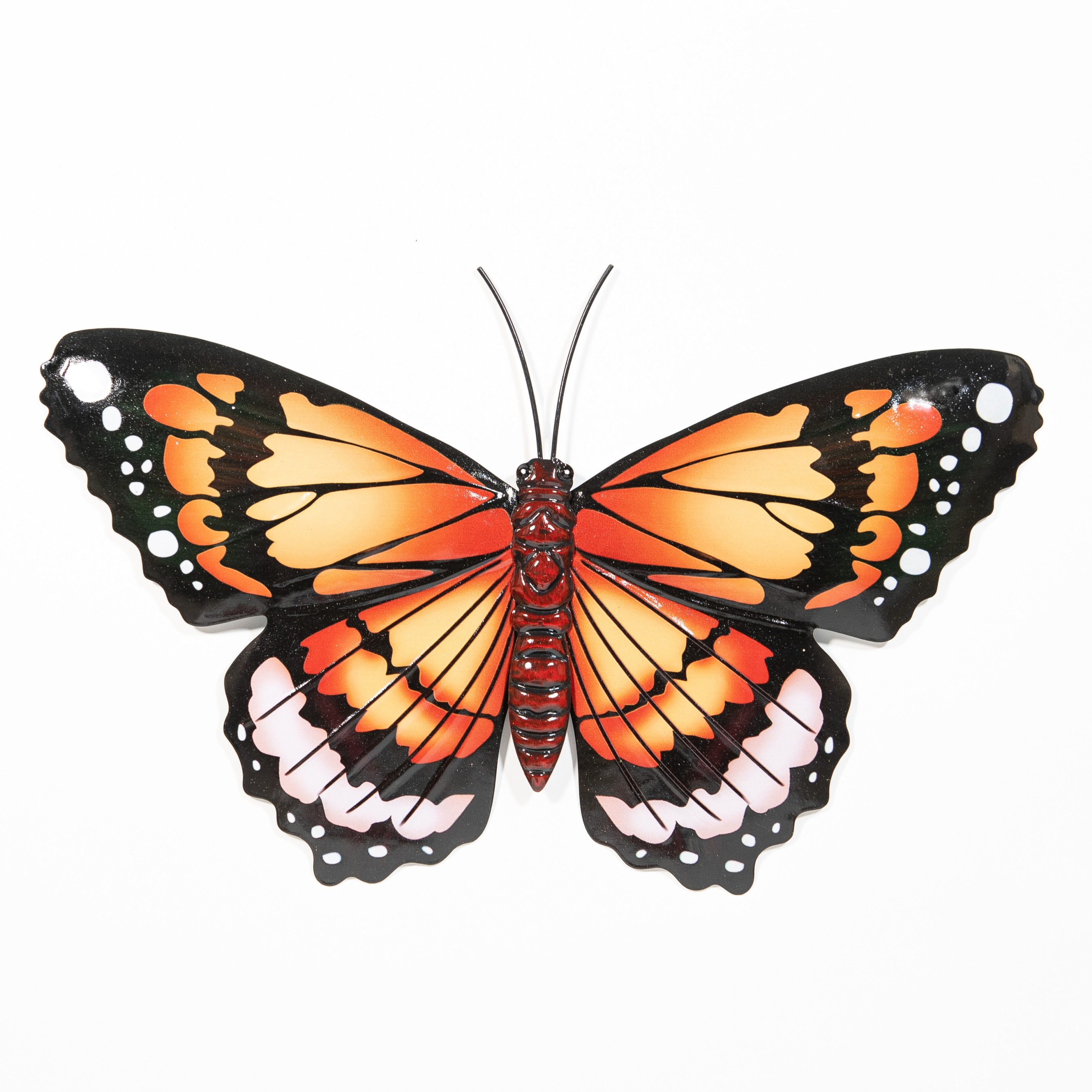 Wanddecoratie vlinder oranje 45 x 28 cm metaal muurdecoratie-schutting