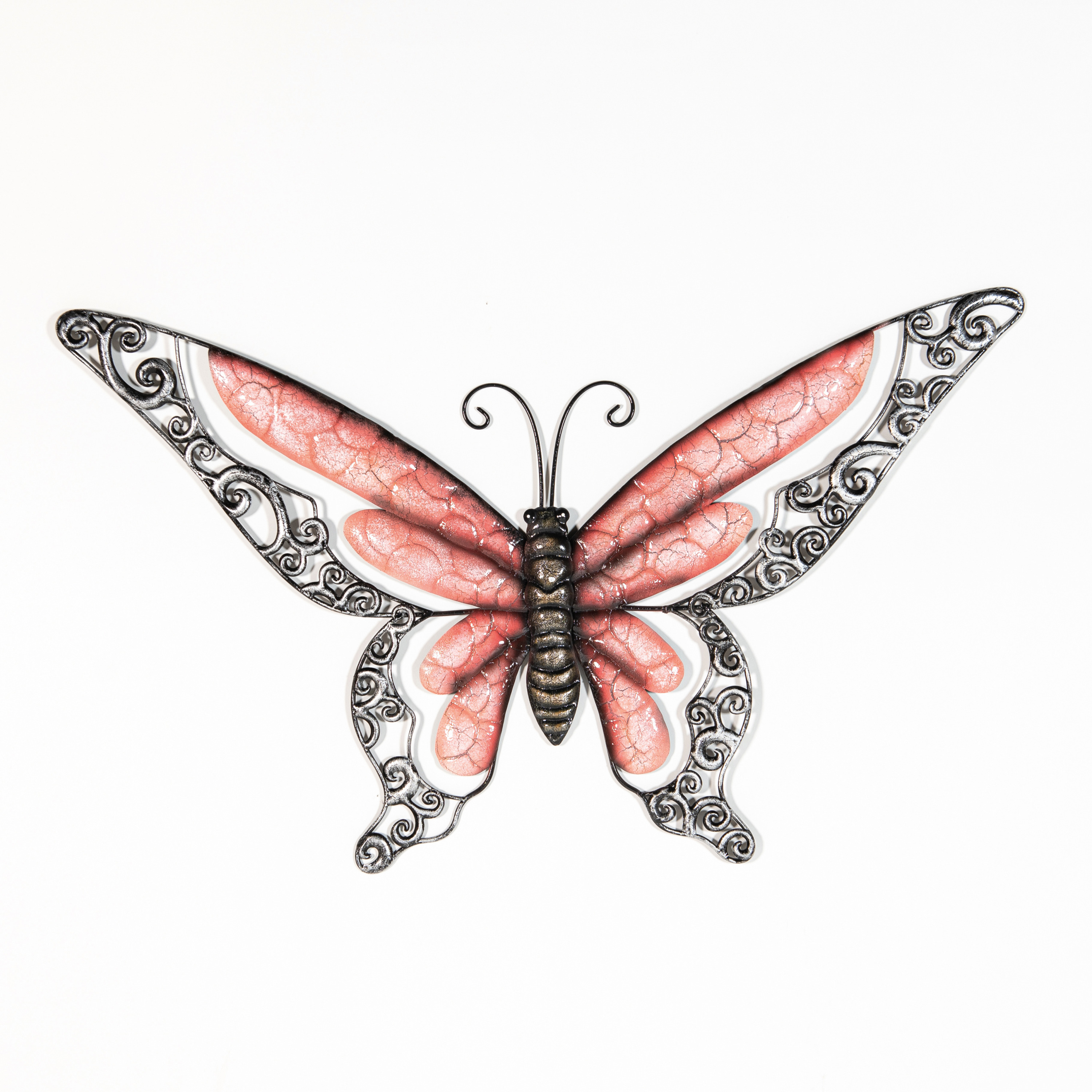 Wanddecoratie vlinder rood 49 x 28 cm metaal muurdecoratie-schutting