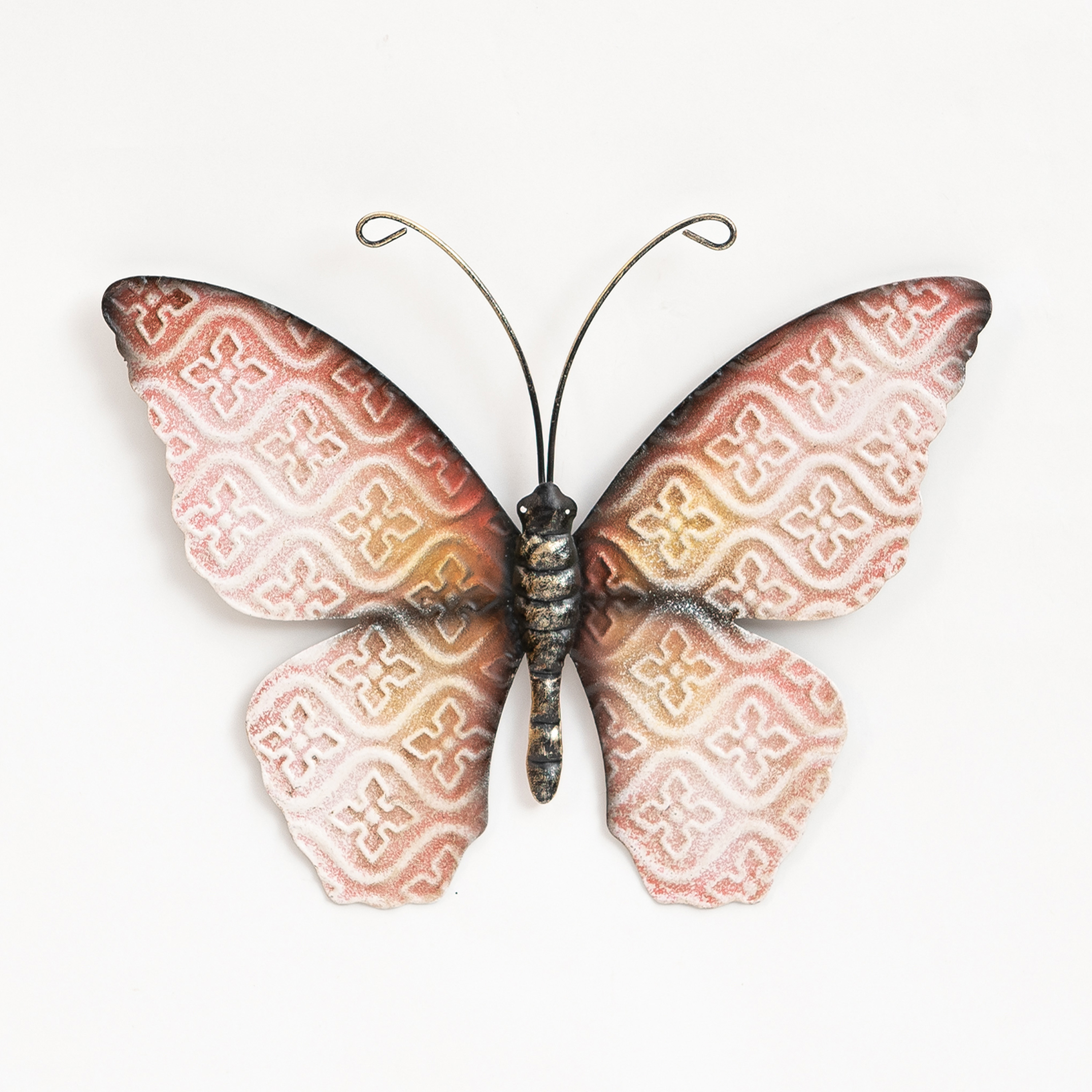 Wanddecoratie vlinder roze 20 x 14 cm metaal muurdecoratie