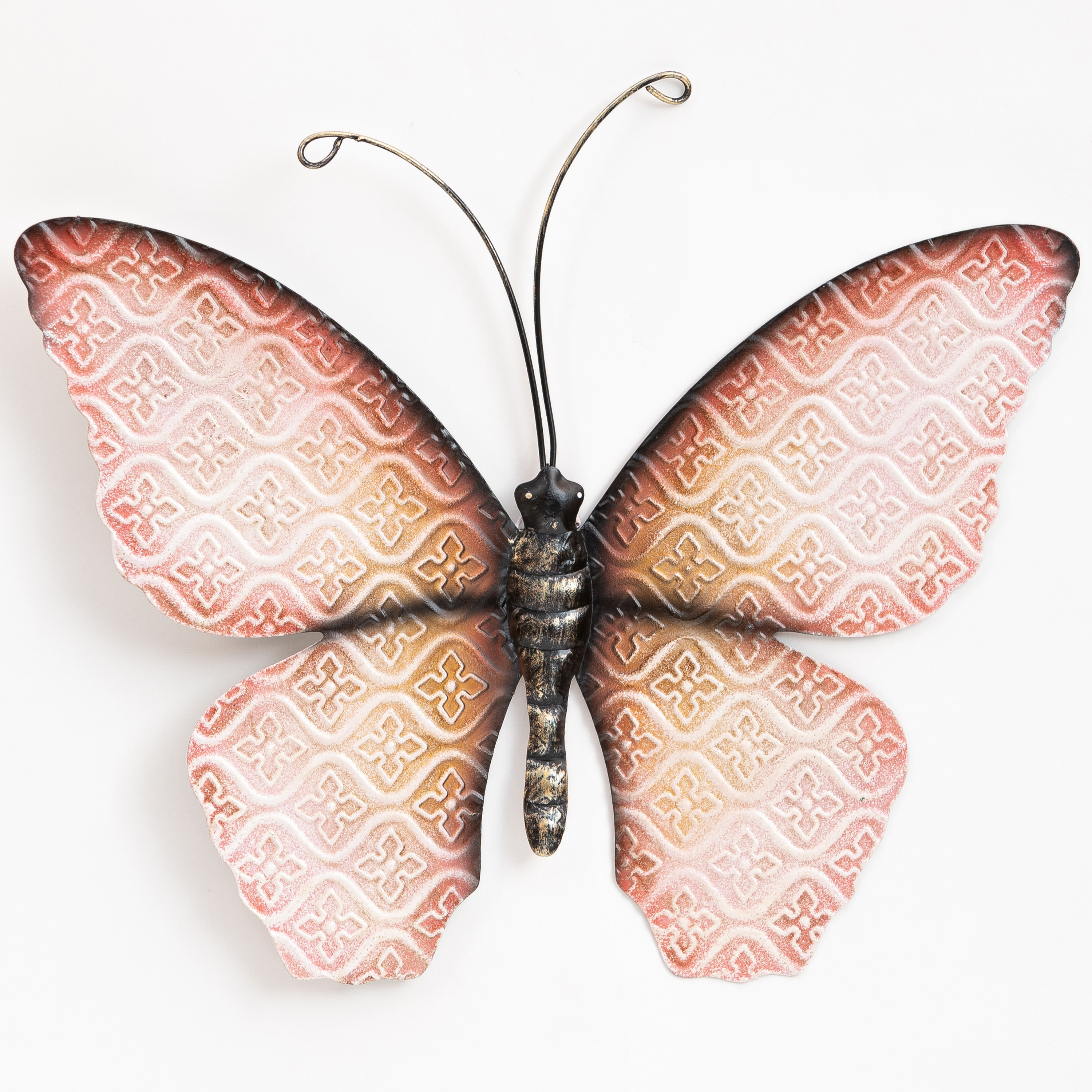 Wanddecoratie vlinder roze 30 x 21 cm metaal muurdecoratie