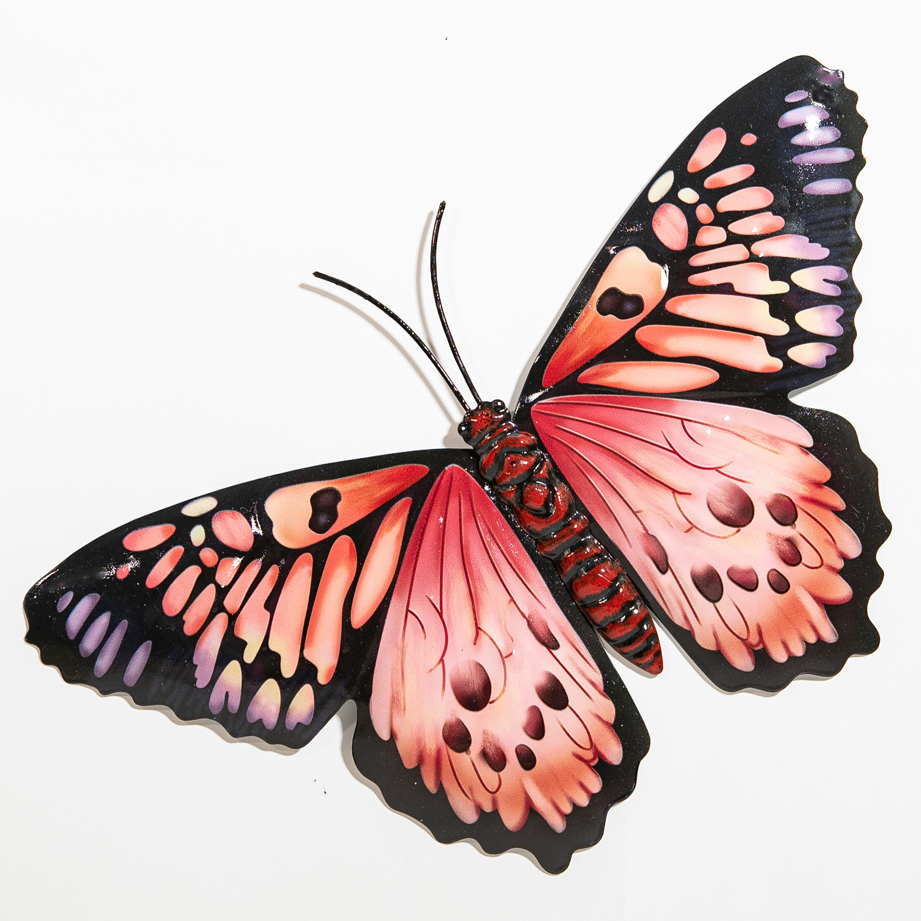 Wanddecoratie vlinder roze 34 x 21 cm metaal muurdecoratie