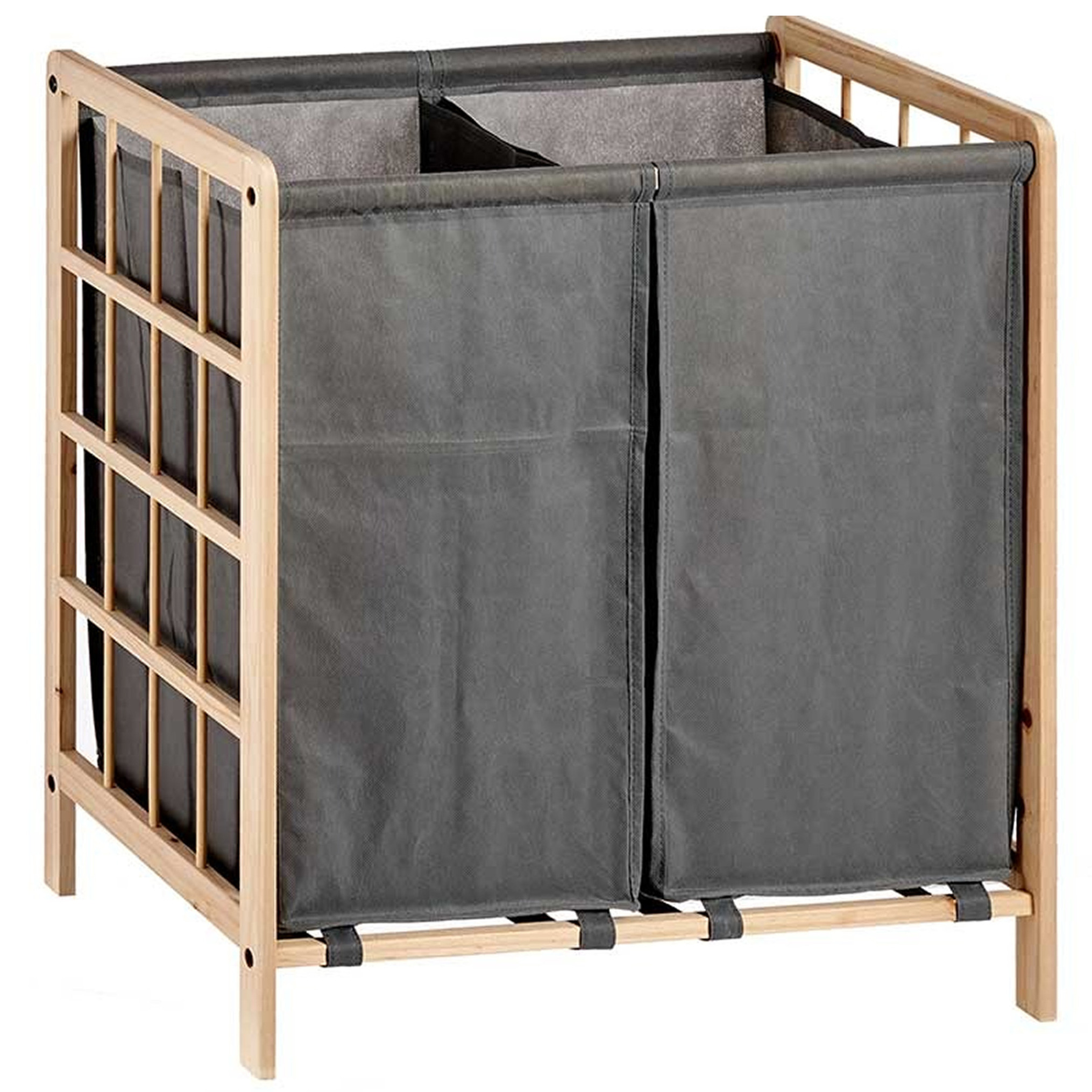 Wasmand Woodbox met opvang waszak 2x 50 liter compartiment 59 x 33 x 60 cm