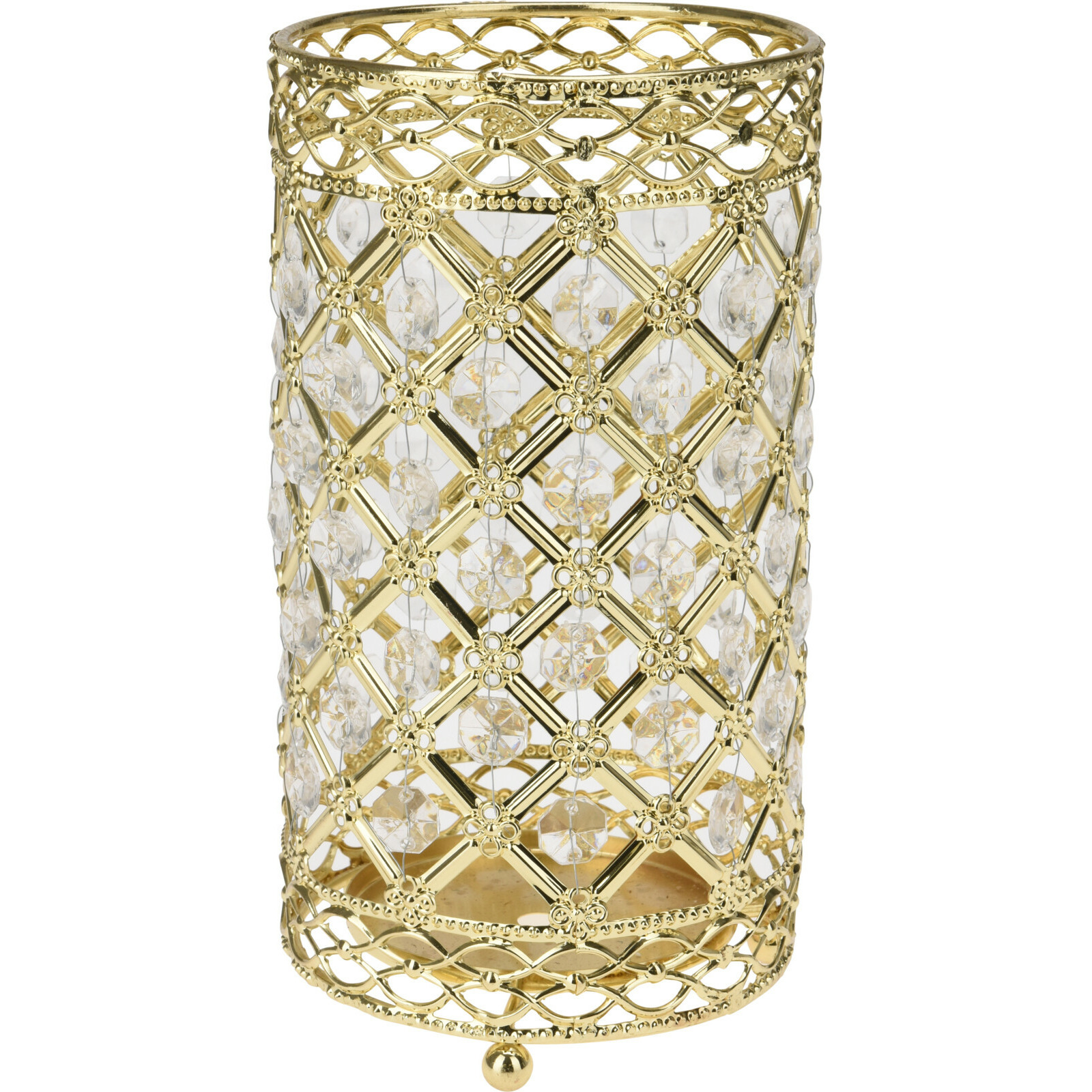 Windlicht-kaarsenhouder op pootjes goud metaal 11 x 20 cm