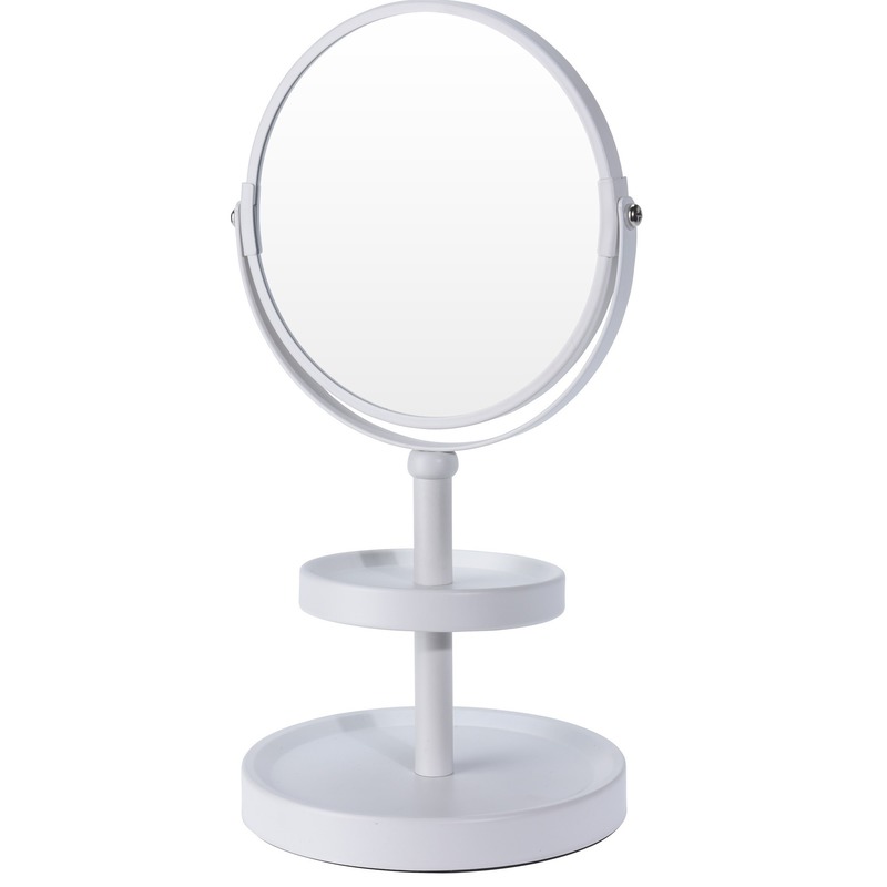 Witte make-up spiegel met sieraden plateau 25 cm