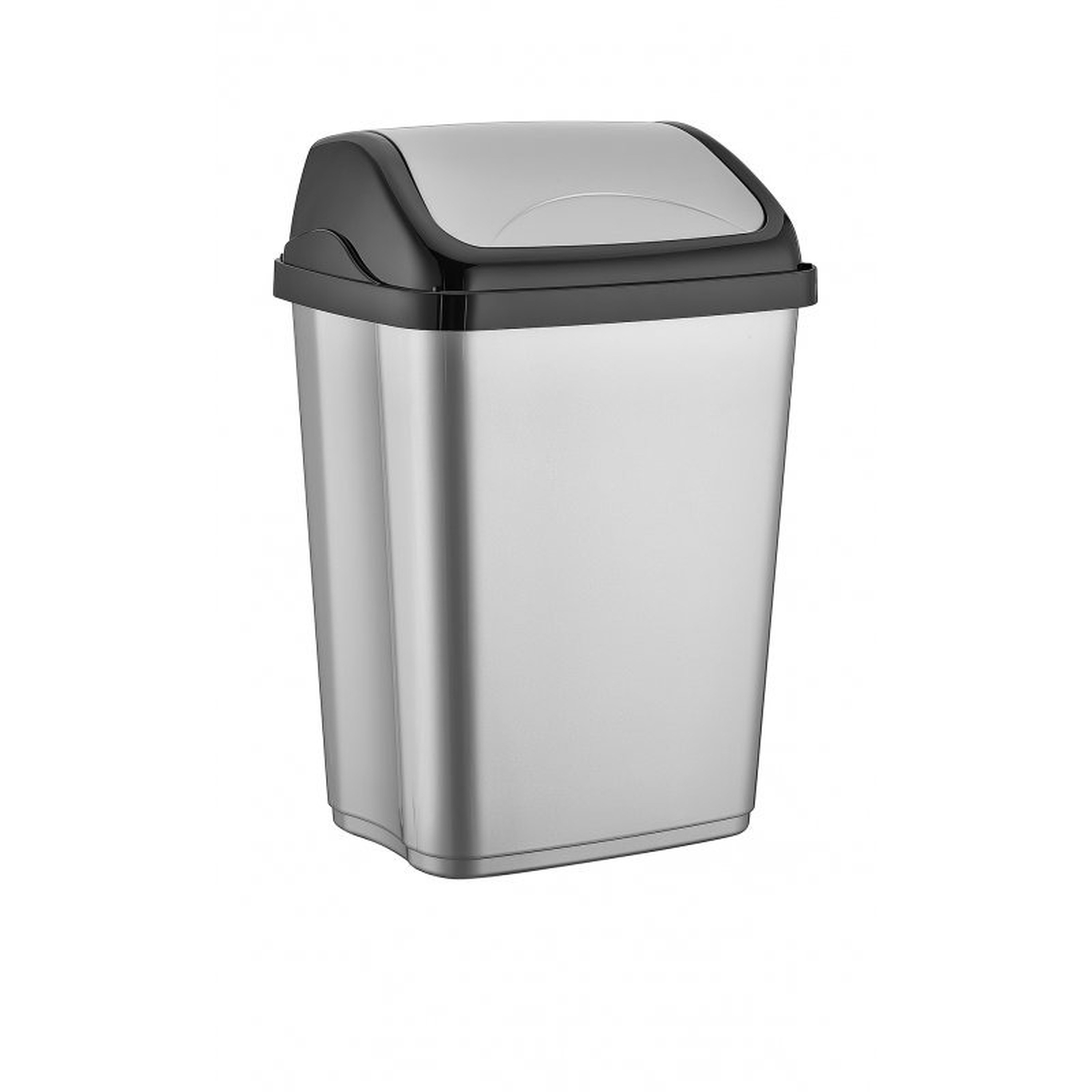 Zilver-zwarte afvalemmer-vuilnisbak met deksel 16 liter