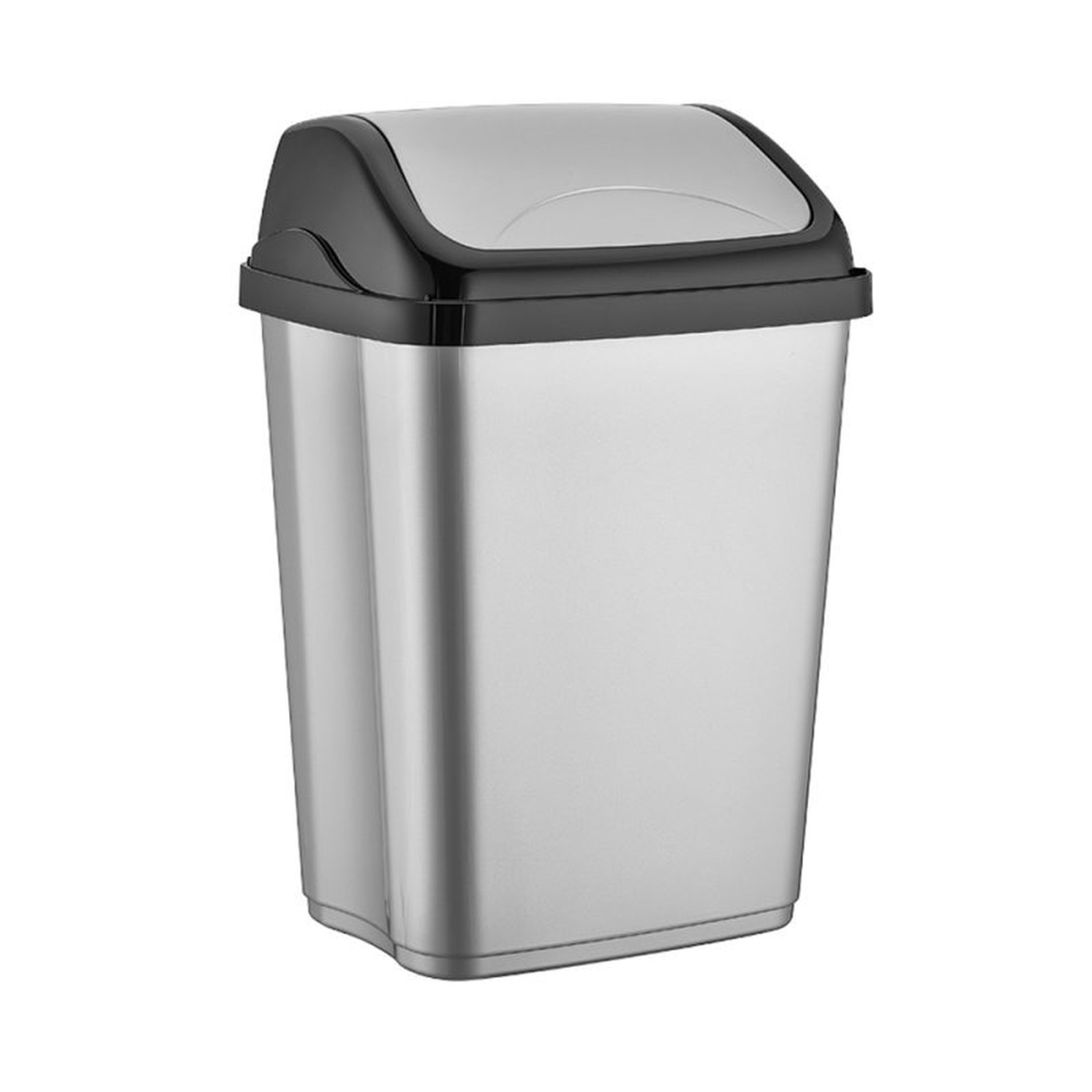 Zilver-zwarte afvalemmer-vuilnisbak met deksel 26 liter