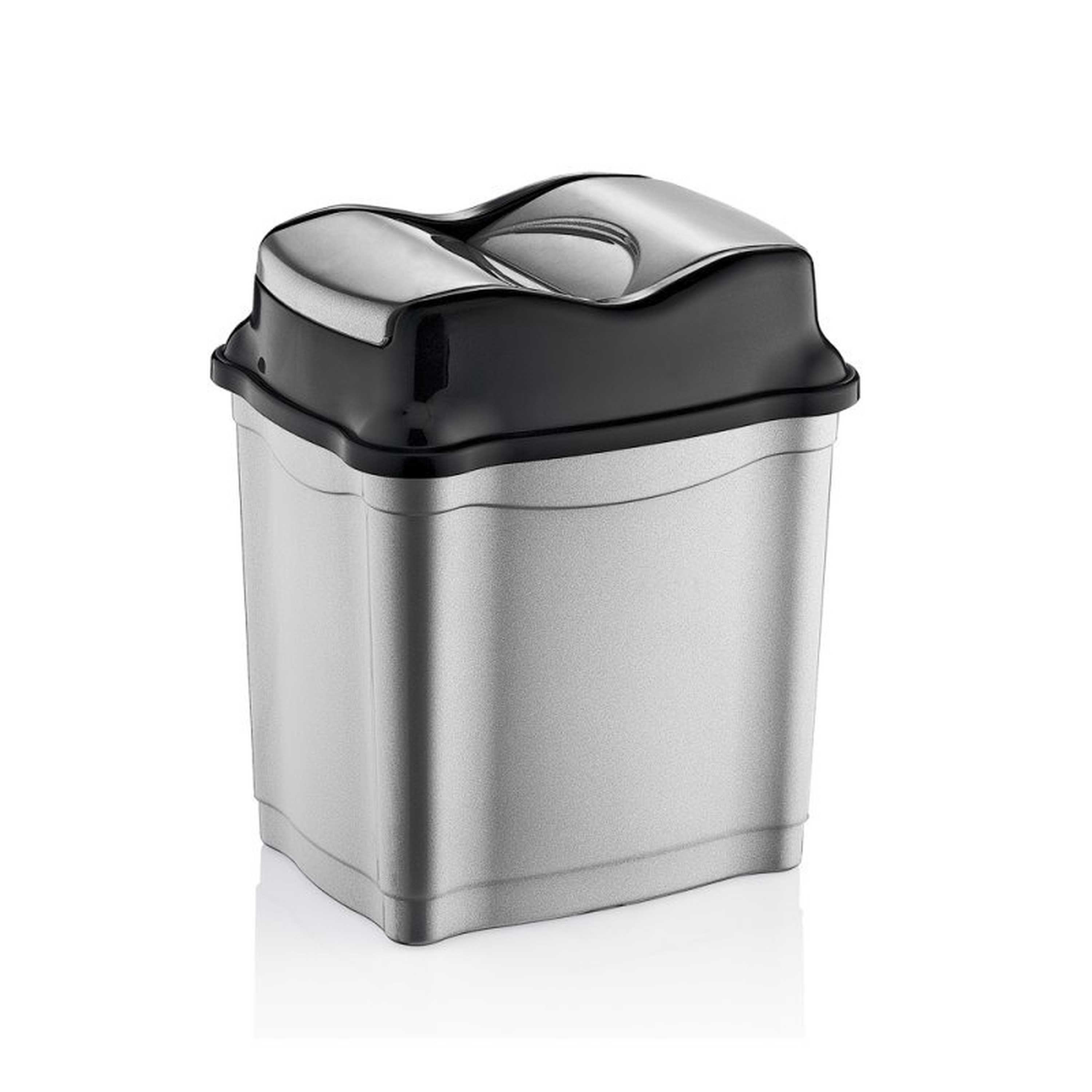 Zilver-zwarte afvalemmer-vuilnisbak met deksel 28 liter