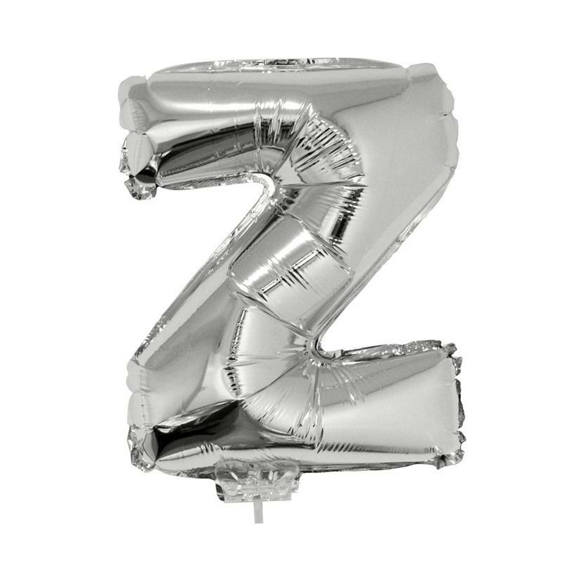 Zilveren opblaas letter ballon Z op stokje 41 cm