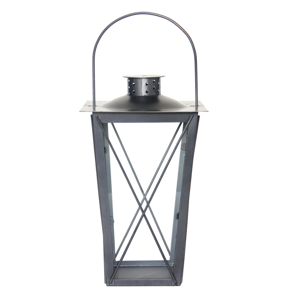 Zilveren tuin lantaarn-windlicht van ijzer 17 x 17 x 30 cm