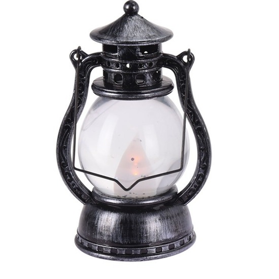 Zwart-grijze lantaarn decoratie 12 cm vlam LED licht op batterij