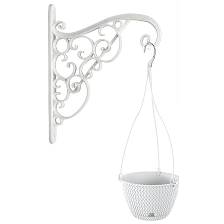 2x Plastic Splofy hanging flower/plant pots white 4,8 liters with elegant hanging hook