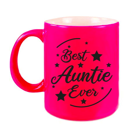 Best Auntie Ever gift coffee mug / tea cup neon pink 330 ml