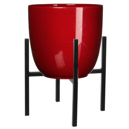 Flowerpot D25 cm red on metal stand black 25 cm