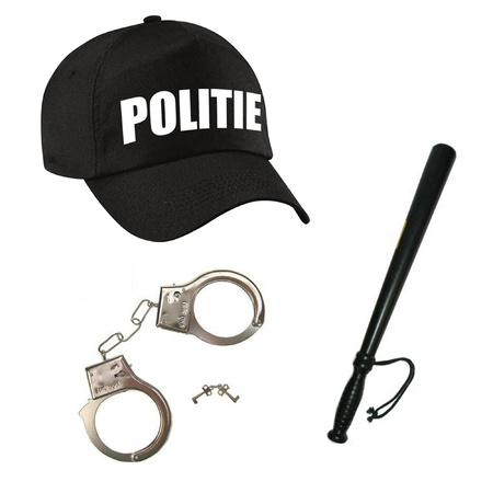 Carnaval play set police hat with gummi bat and handcuffs cm for kids