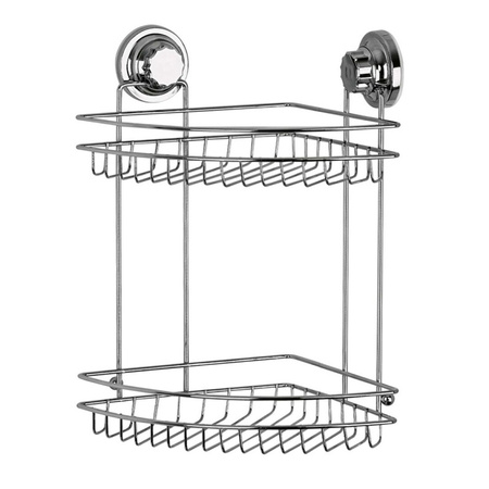 Shower rack/shower caddy corner model 2-layers - silver - H37 cm - metal