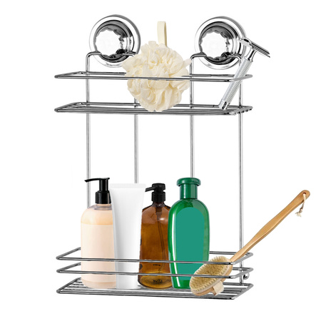 Shower rack/shower caddy square 2-layers - silver - H35 cm - metal