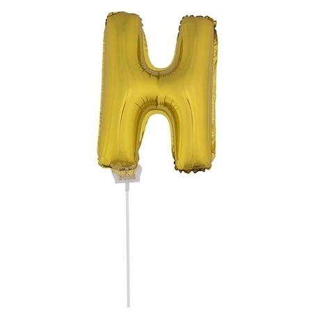 Gouden opblaas letter ballon H op stokje 41 cm