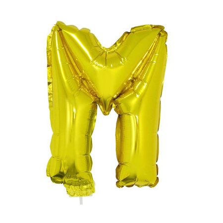 Golden inflatable letter balloon M on a stick