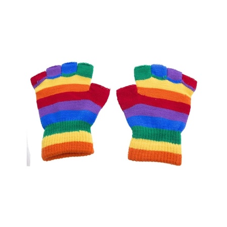 Handschoenen zonder vingers - regenboog kleuren - one size - voor volwassenen