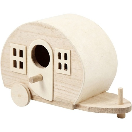 Wooden craft caravan/bird house 18 cm