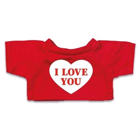 Valentijnskaart en knuffelbeer 24 cm met I love you rood shirt