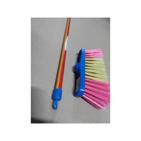 Plastic room children's broom pink yellow with handle 61 cm