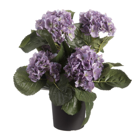Purple hortensia Hydrangea artificial plant in black plastic pot 44 cm