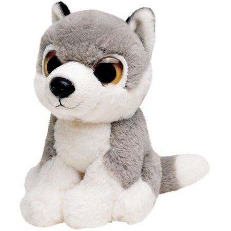 Pluche grijze wolf/wolven knuffel 13 cm speelgoed