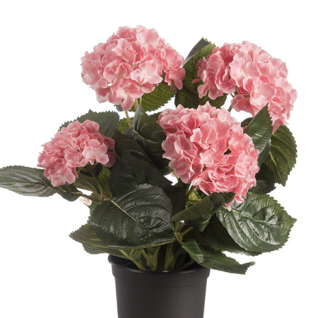 Pink hortensia Hydrangea artificial plant in black plastic pot 44 cm